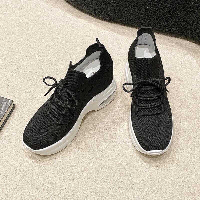 Весенне-осенние женские кроссовки на сетчатом среднем каблуке, 2024 г., женская обувь высокого качества, женская вулканизированная обувь для взрослых на шнуровке