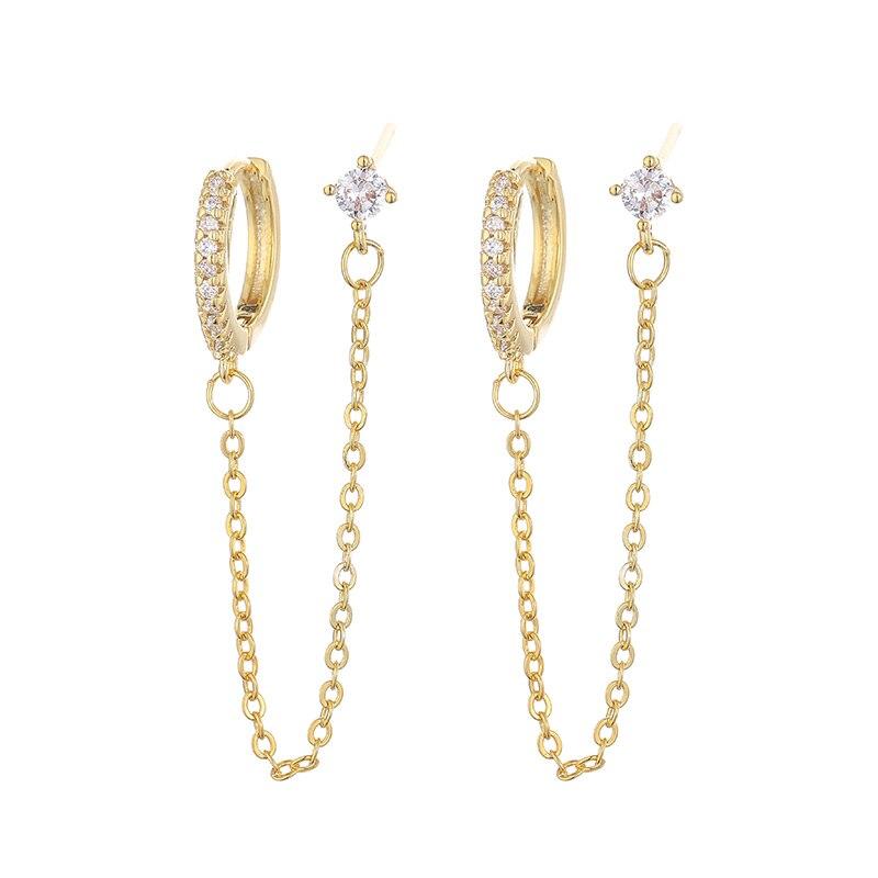 925 Sterling Silver Micro Zircon Double Pierced Hoop Earrings For Women Creative Chain Earrings Party Jewelry