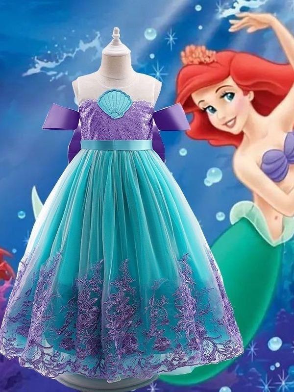 Mermaid Alice Princess Dress with Butterfly Bow Embroidery Tulle Gown for Girls Party Costume