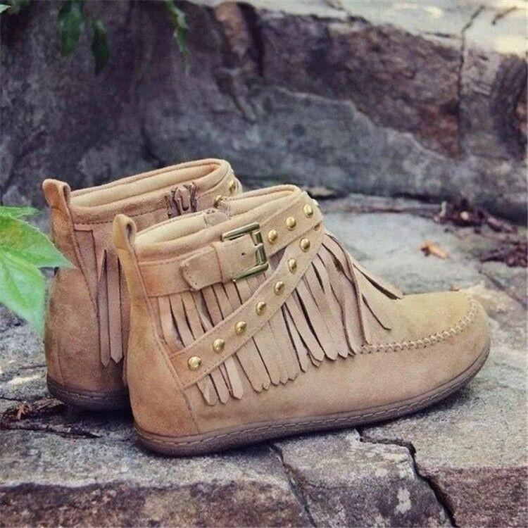 Autumn/winter Ankle Boots Tassel Boots Women's Flat Buckle Vintage Knight Boots