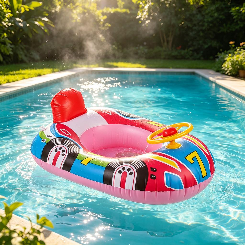 Steering‑Wheel Inflatable Pool Float, PVC Kids Floating Seat Swim Ring