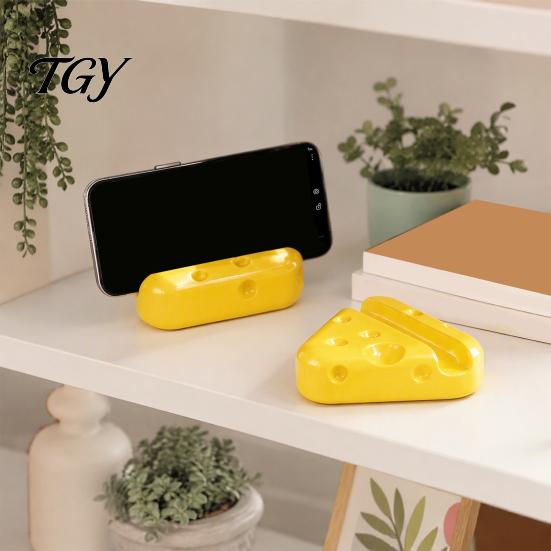 Novelty Cheese Shape Stand 3D Printed Phone Holder, Cute Desktop Stand, Compact Smartphone Support Stable Cell Dock for Home Office Desk Decoration