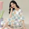 Пижама женская из чистого хлопка с короткими рукавами, укороченные брюки большого размера, простая хлопковая корейская версия, свободная домашняя одежда для женщин, которую можно носить на улице
