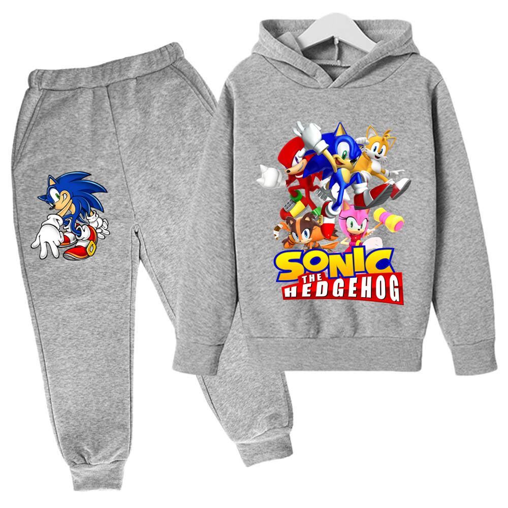 2026 Anime Sonics The Hedgehog Children's Sweater Suit Cartoon Pullover Boy Warm Sweater Hoodie+Sweatpants 2d Fashion Sportswear