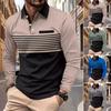 Men Spring Fall Shirt Buttoned Turn-down Collar Contrast Color Striped Prinitng Long Sleeves Pullover Mid Length Casual Business Top