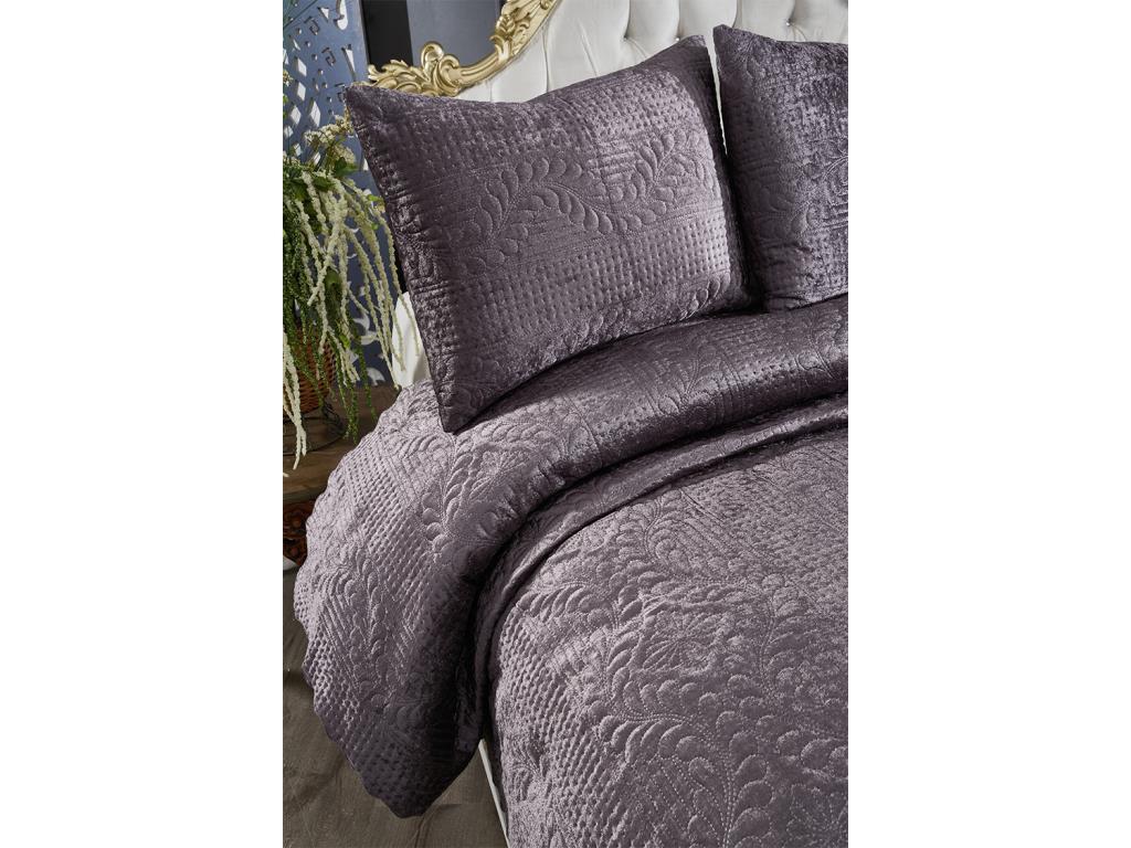 Velica Velvet Комплект постельного белья 3шт, Покрывало 250x260, Наволочка 50x70, Двойной размер, Queen, Антрацит