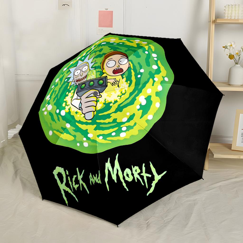 Rick And Morty Adventure Automatic Umbrella with 8-Rib Durable Plastic & Iron for Women/Men Fashion Lovers Perfect Gift for Women/Men
