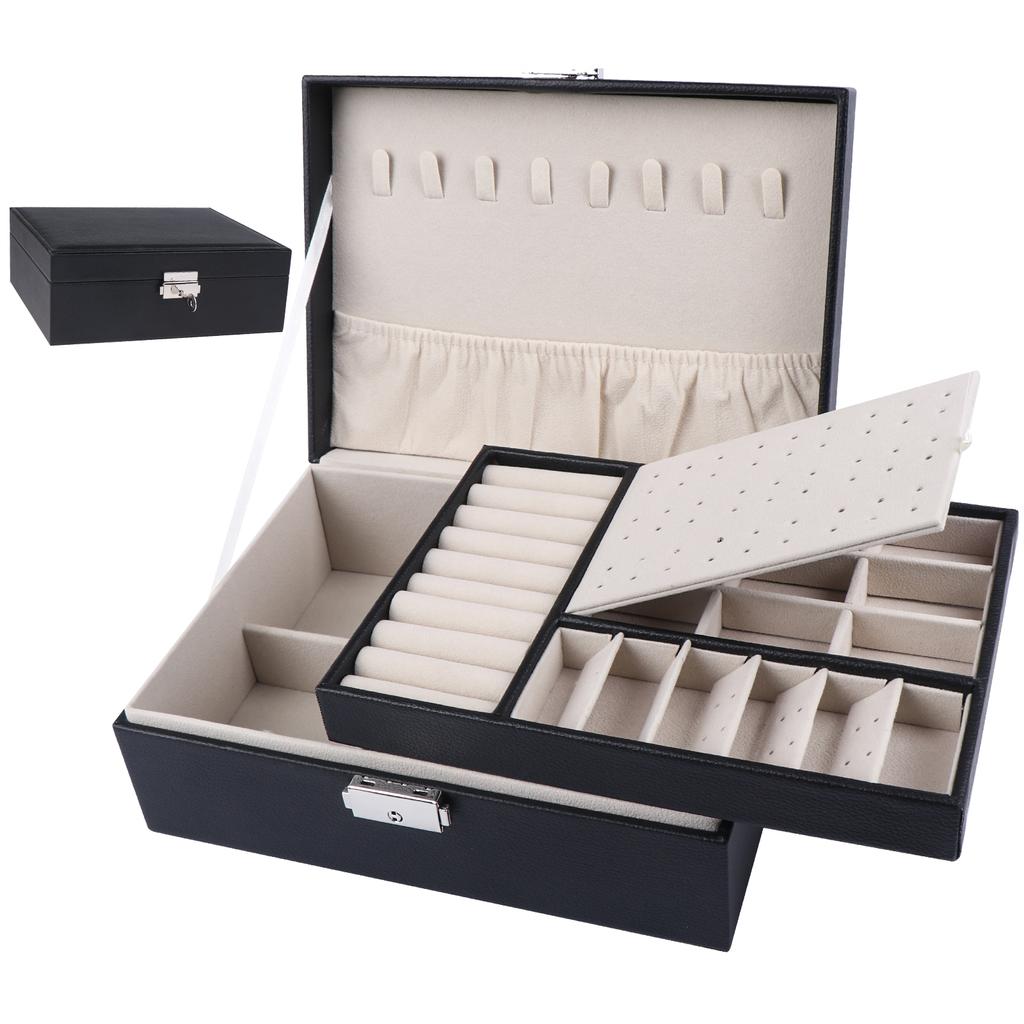 Pu Large Creative Jewelry Box For Women Girls, Double-Layer Lockable