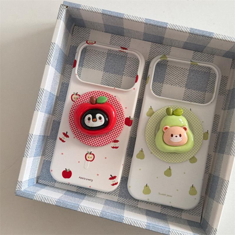 Модный Магнитный Чехол с Мультяшными Животными и Фруктами для iPhone 17/16 Pro Max/15 Pro.