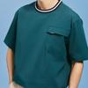 CHALLENGER Men'S Color Block Detail Round Short Sleeve Woven Top Dark Green