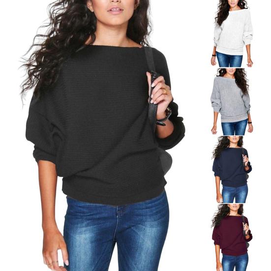 Женский трикотаж в рубчик с вырезом «лодочка» и крылом летучей мыши, осень-зима, однотонный свободный свитер, топ, уличная одежда