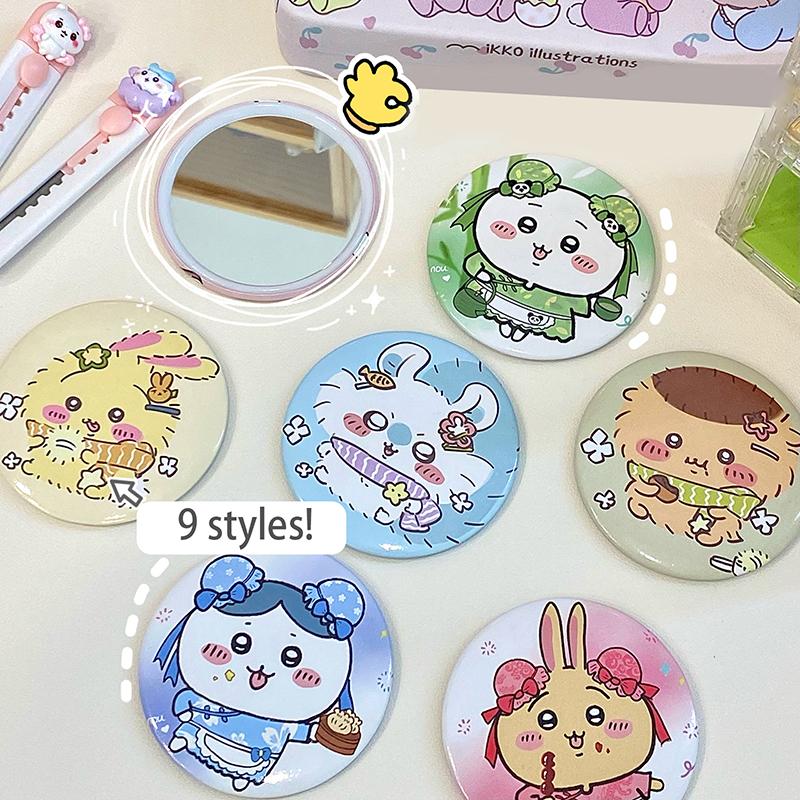 Chiikawa Cartoon Маленькое круглое карманное зеркало для путешествий Портативное зеркало для девочек Мини Милое зеркало для макияжа Красивый косметический инструмент