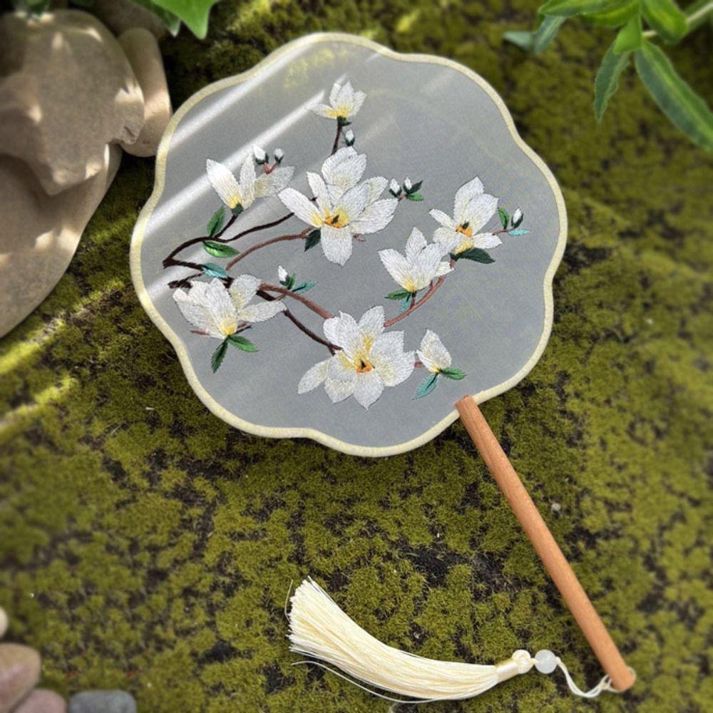 Handheld Chinese Style Fan with Pendant Silk Fan Classical Embroidery Fan Chinese Wedding