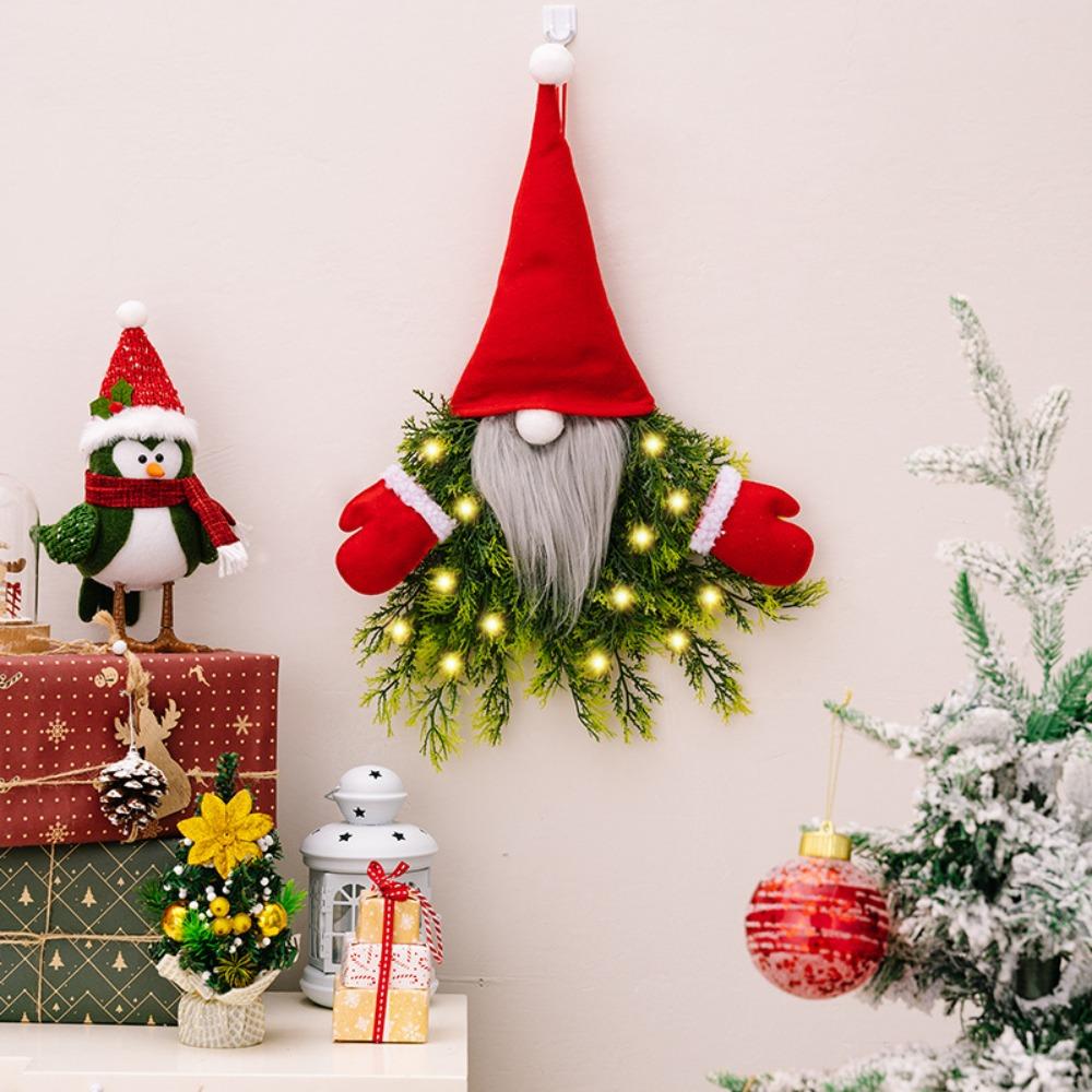 Luminous Glowing Gnome Wreath Artificial Branches Faceless Doll Hanging Ornament  Bar