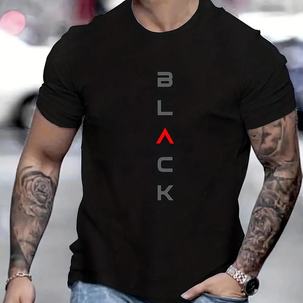 Men's Summer British Printed Casual Loose T-shirt Cotton Black Printed Round Neck Fashion Short Sleeve Y2K Large T-shirt Top