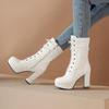 Fashion Fashion Mid-calf Boots Women Platform Autumn Winter Shoes Lovely Sweet Lace Up Pink White Lolita Shoes Girls Boots Large Size 48