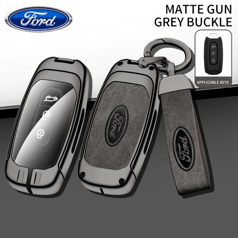 Car Sticker 2026 Ford Zinc Alloy Leather Car Remote Key Case Cover Holder 3 Buttons Key Shell For Ford Territory EV With Logo Ke