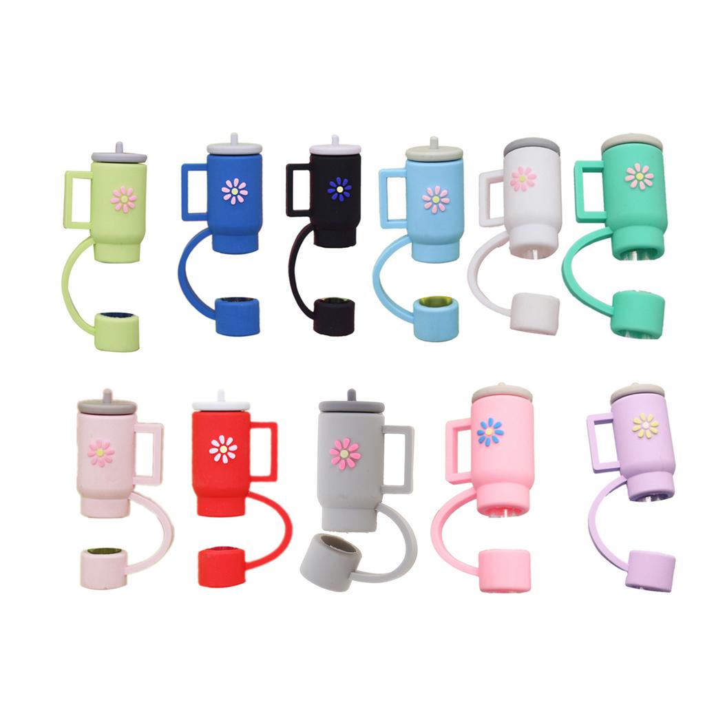 Мягкие силиконовые колпачки для соломинок, пыленепроницаемые колпачки для питьевых соломинок 10 мм / 0,39 дюйма, топперы для соломинок с цветочным узором, колпачки для соломинок