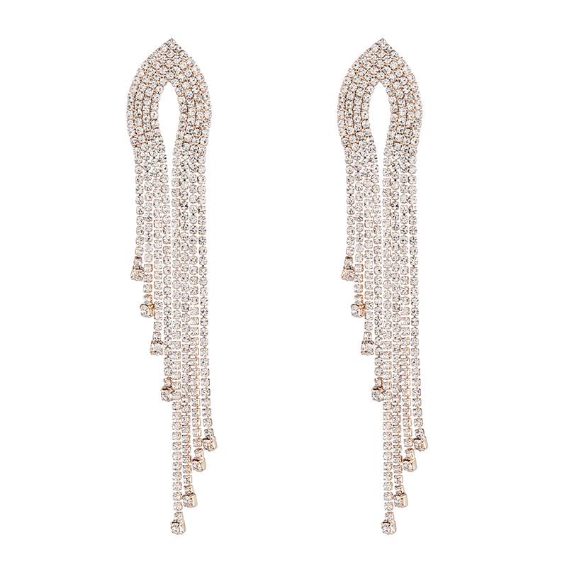 Длинные роскошные серьги гвоздики инкрустированные кристаллами