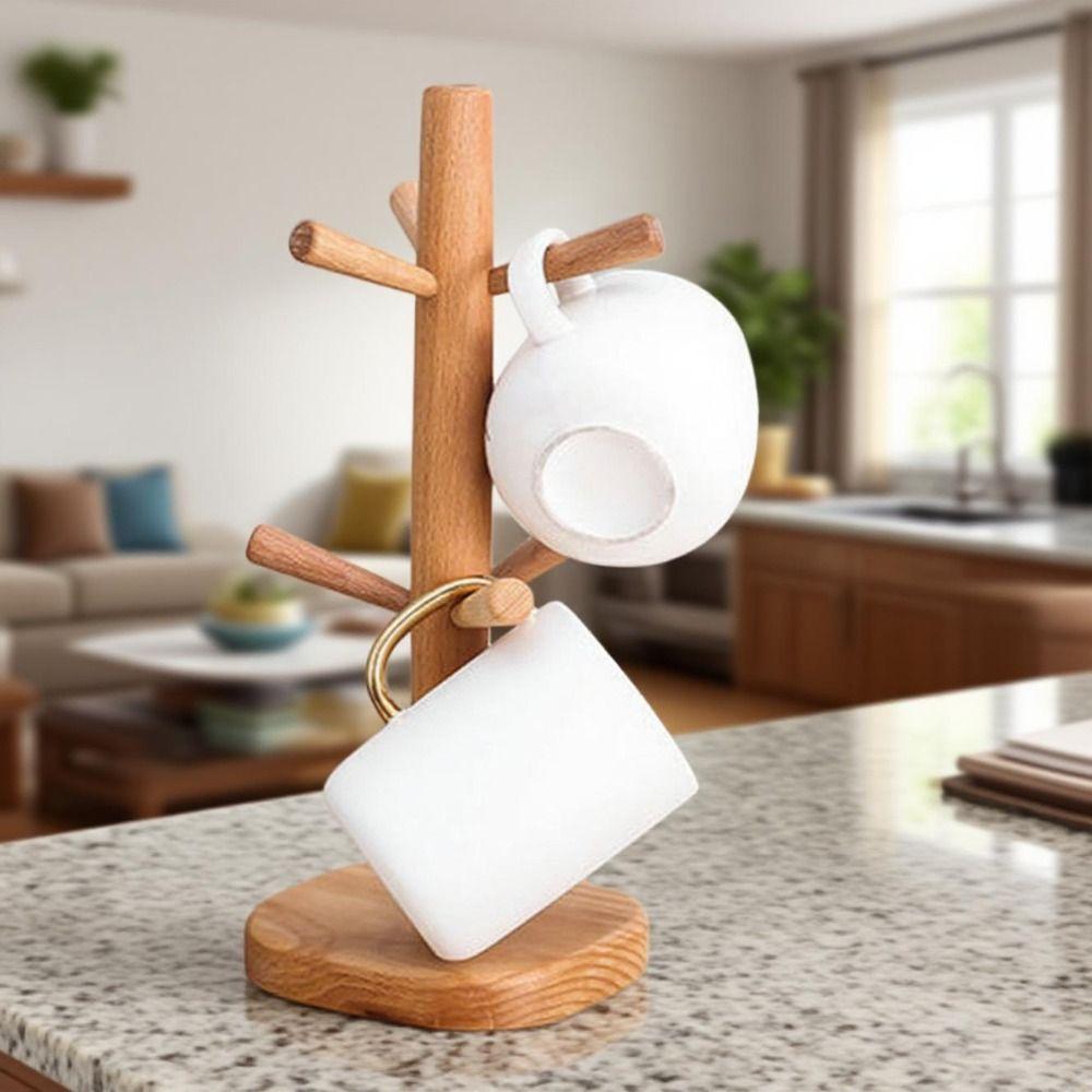 6 Hooks Mug Hanging Display Rack Tree Shape Tabletop Drinkware Shelf Tea Cups Drainer  Cafe Use