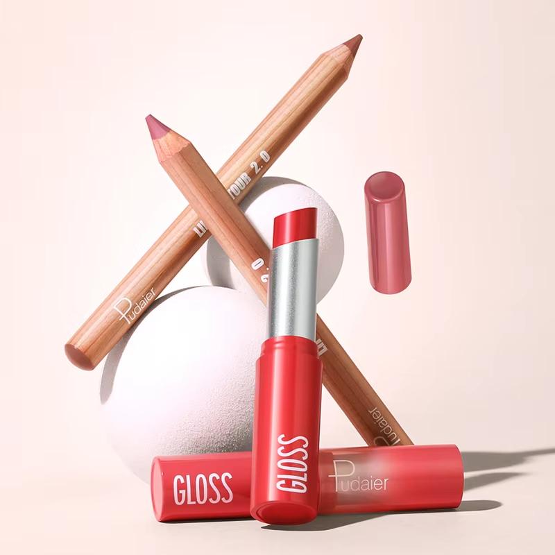 2 шт. набор помад-блесков для губ с эффектом водного света, с глянцевой блестящей желейной помадой и матовой подводкой для губ, контурный макияж