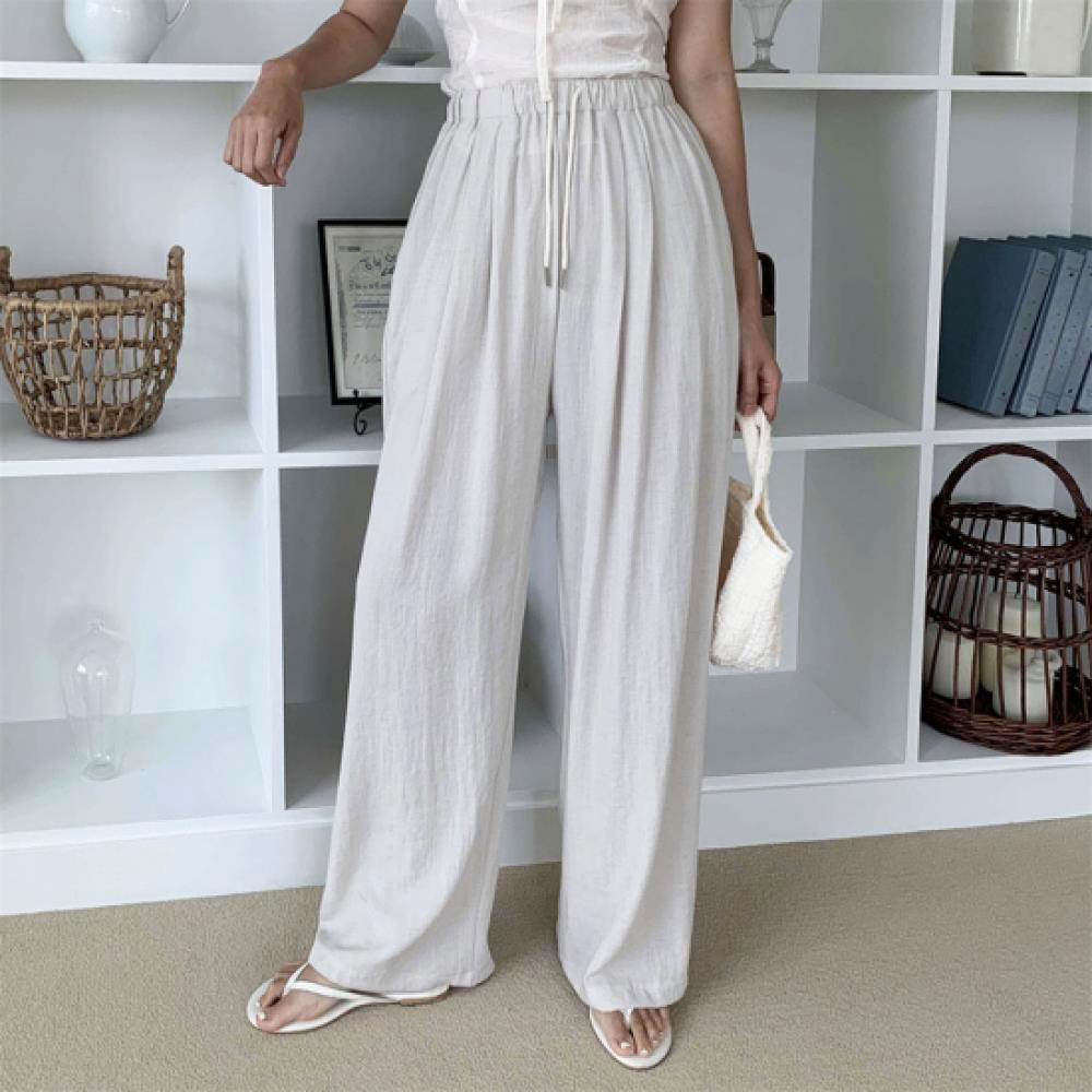 New Arrivals Open Run Women Classic Double Pleats Linen Wide Pants