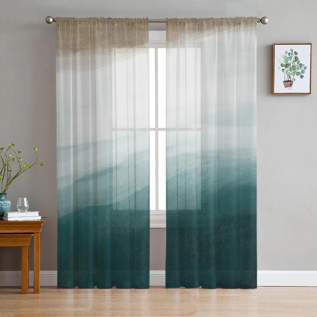 Морской пляж, постепенный синий, хаки, вуаль, прозрачные шторы для гостиной, окна, шифоновая тюль, занавеска для кухни, спальни, домашний декор