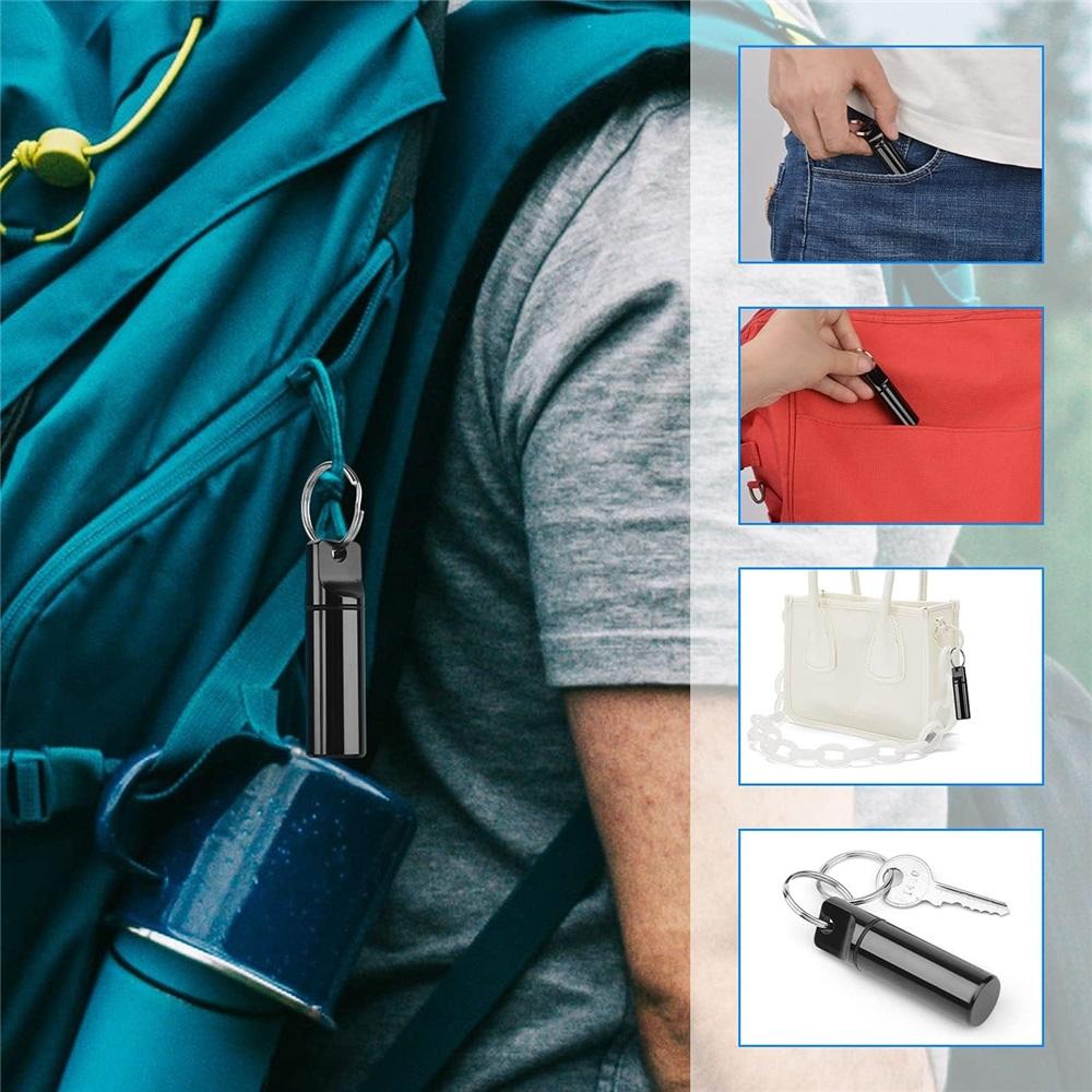 3-Piece Mini Portable Medicine Case Keychain – Aluminum Alloy Pill Organizer – Waterproof, Keyring – Black/Silver/Red For Travel, Handbag