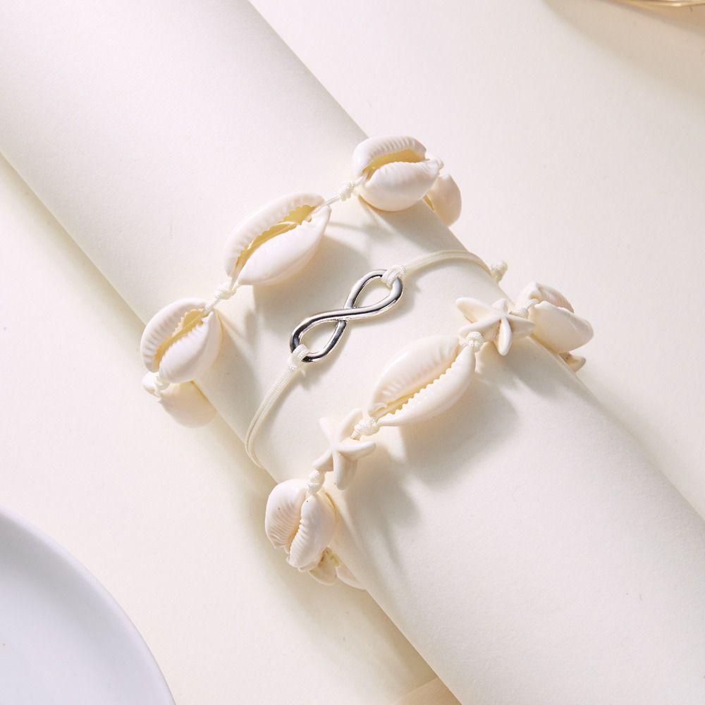 Colorful Ocean Style Hand Chain Sweet Bohemia Bracelet Set Vintage Starfish Shell Bracelet  Beach