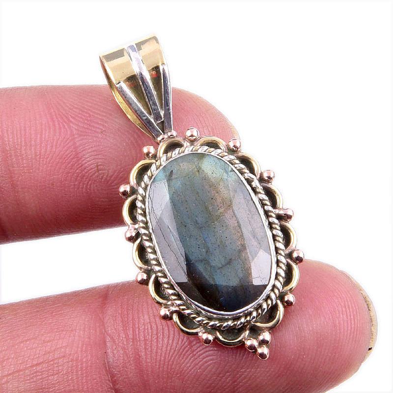 Подвеска из натурального лабрадорита из стерлингового серебра 925 пробы в двухцветном исполнении 1,5 дюйма n2C25