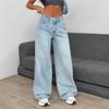 Retro High Waist Commuter Light Color INS Straight Leg Slimming Versatile Wide Leg Floor Length Pants Jeans