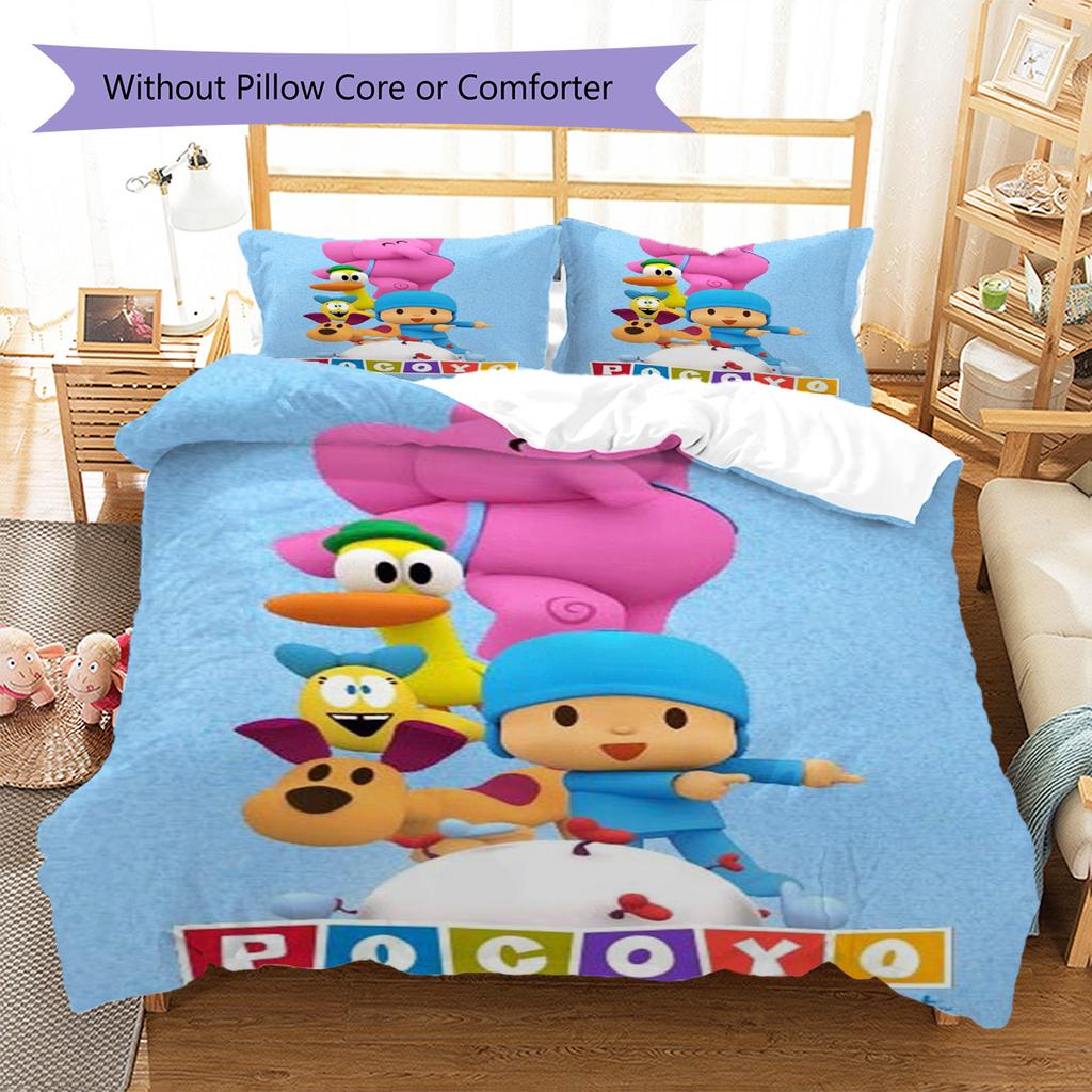 Pocoyo Cartoon Pattern Bedding Set Quilt Cover Pillowcase Home Decor Gift (1 * duvet cover + 2 * pillowcase, without core)