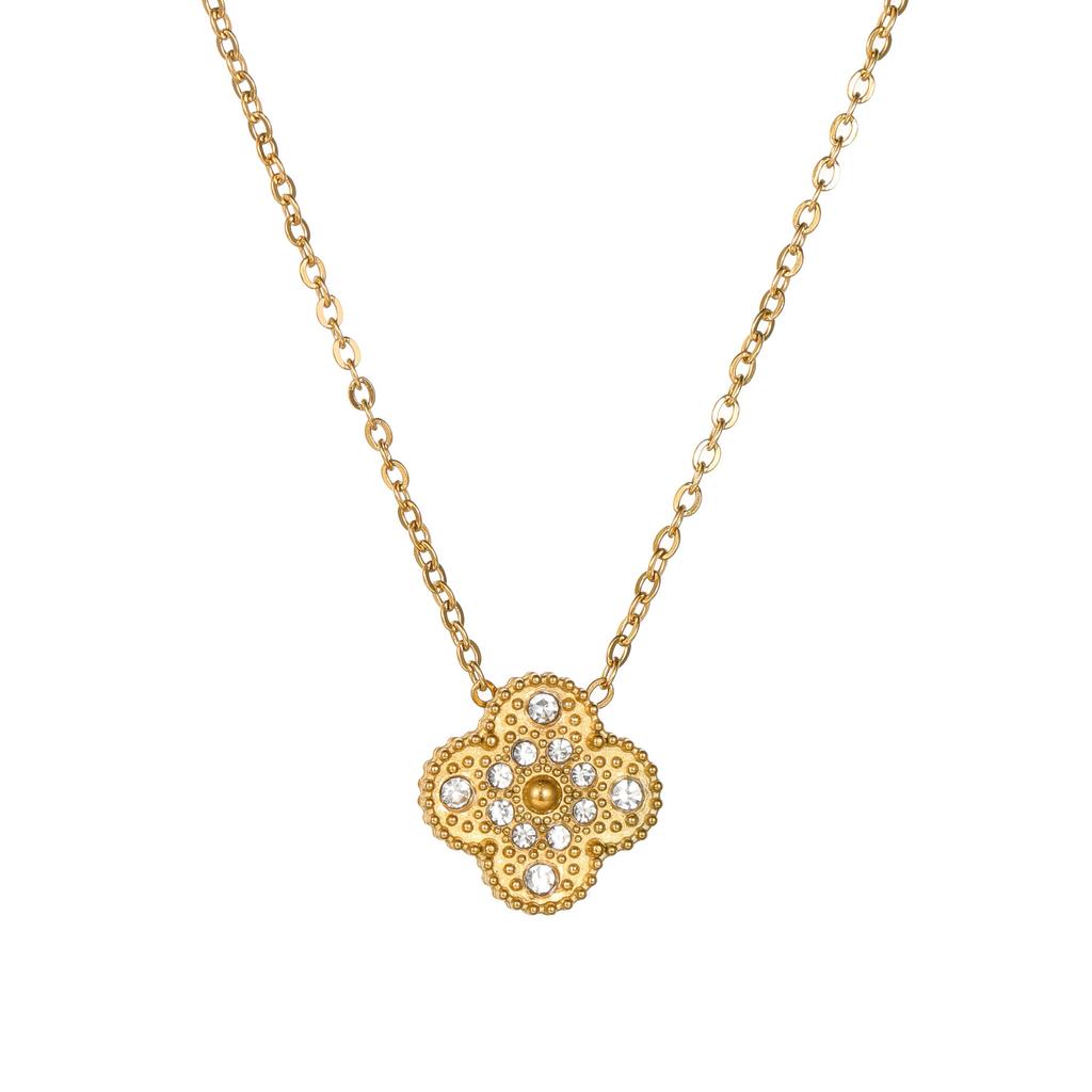 Ожерелье из титановой стали с четырехлистным клевером, двухстороннее ношение, инкрустированное бриллиантами, ожерелье «Счастливая трава», летнее невыцветающее женское ожерелье