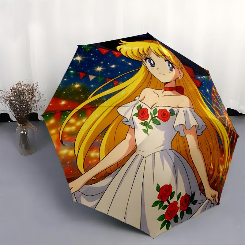 1pc Sailor Moon Automatic Folding Cute Umbrella - Compact 8-Rib Design, Durable Plastic & Iron, Perfect Gift for Friends & Family, Outdoor Umbrella, F