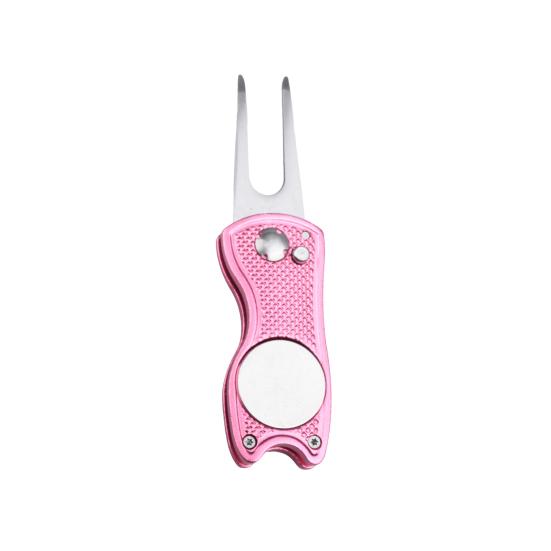 Golf Green Fork with Magnetic Suction Function Compact Size Portable Magnetic Putt Alignment Ball Marker Foldable Golf Divot Repair Tool