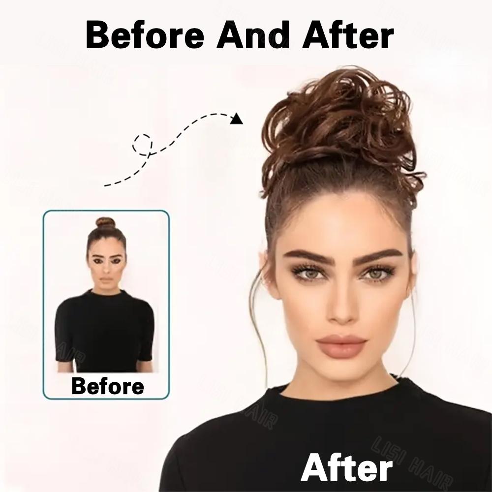 MISSQUEEN Synthetic High Bun Messy Bun Wig With Hair Extension Ponytail Band Elastic Rubber Band High Bun Ponytail Wig Extension Curly Ponytail Lady