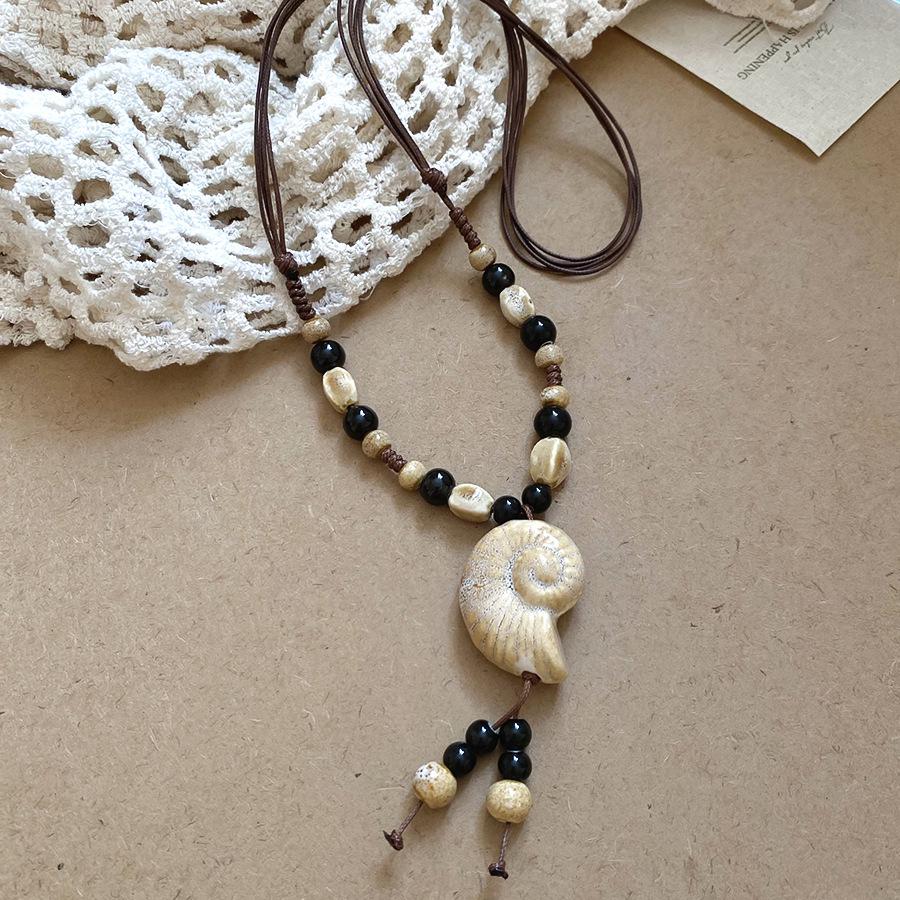 Винтажное богемное этническое ожерелье с подвеской из керамических бусин