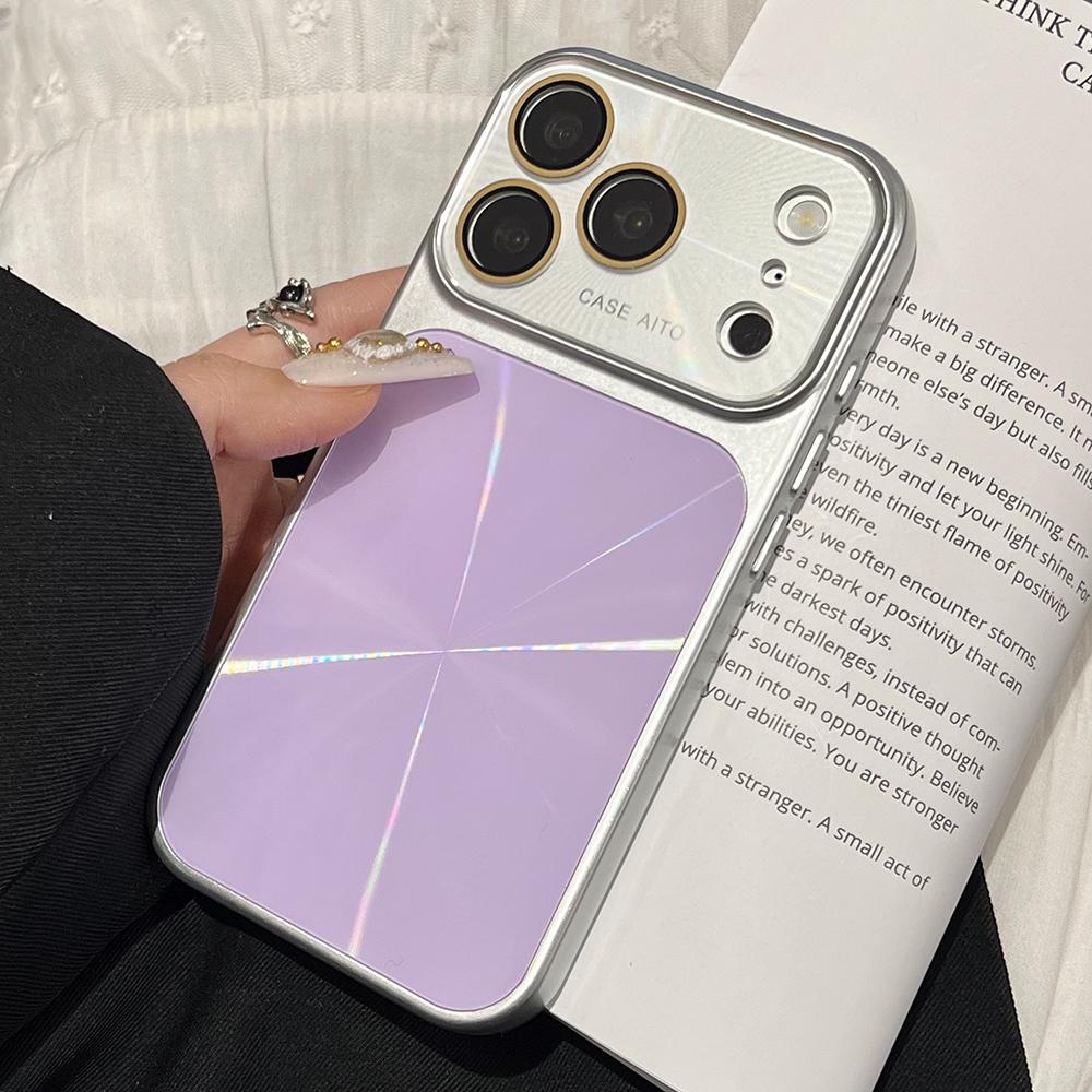 Solid Color Laser Phone Case For iPhone 17 16 15 14 Pro Max Large Window Shockproof Hard Bumper Back Cover