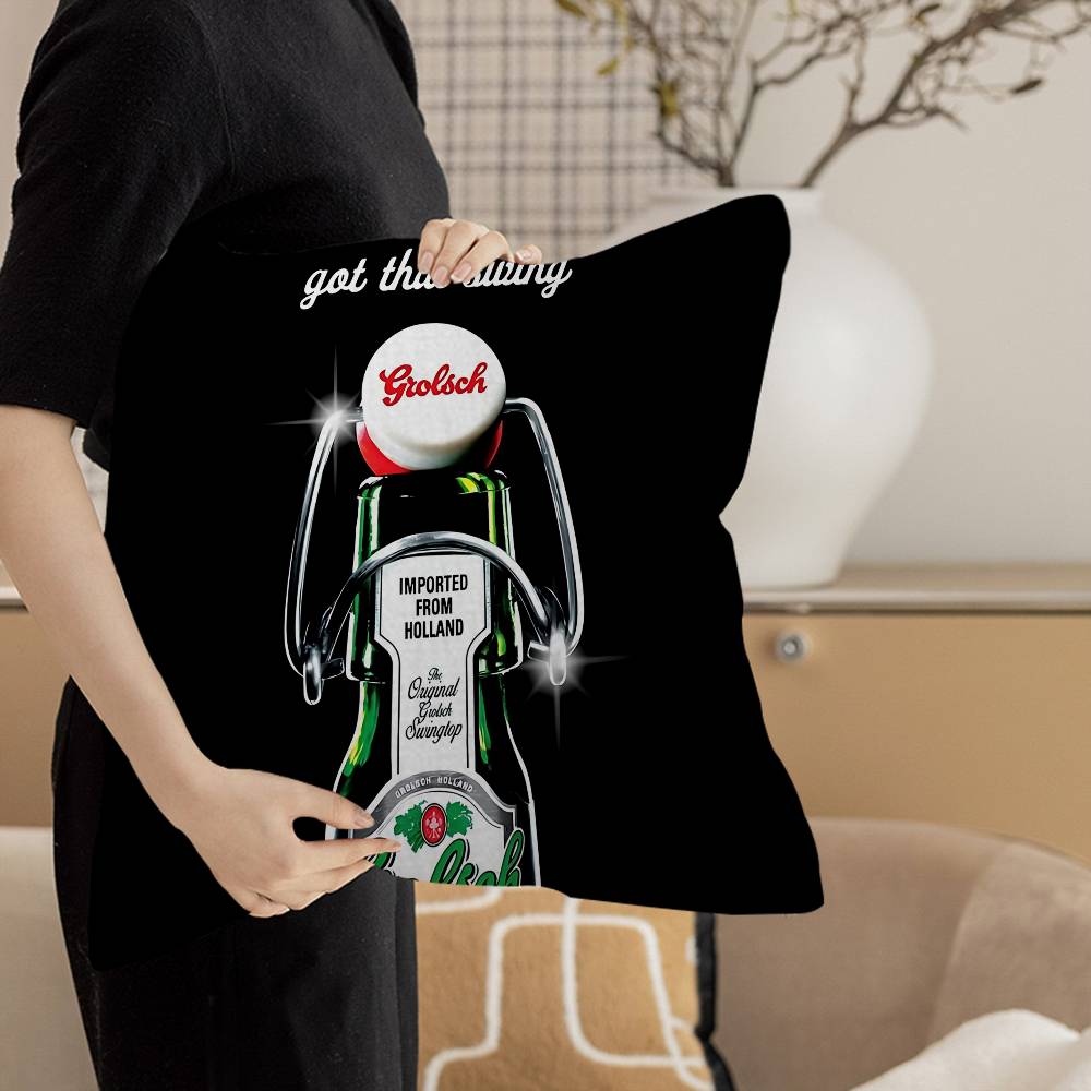 Подушки с изображением пива Grolsch Lager Мультяшные Декоративные для дивана Домашние Двусторонние Короткий плюш Милые Наволочки