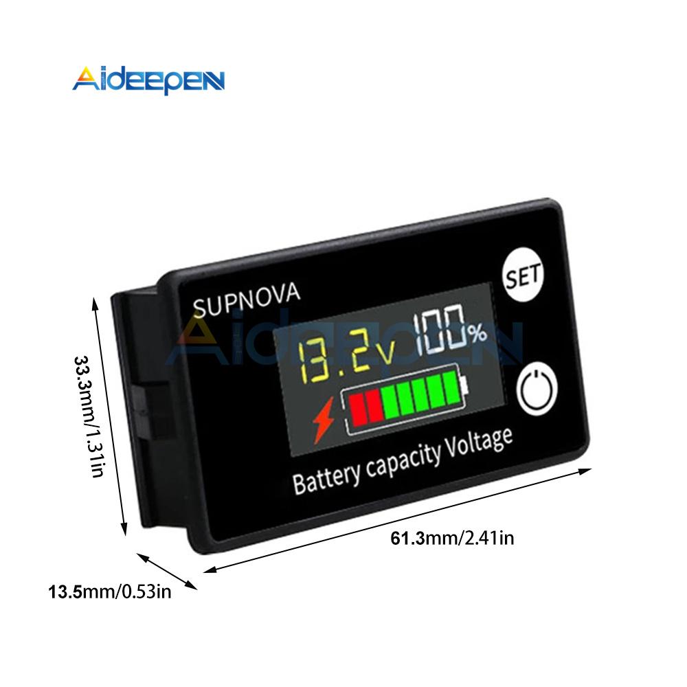 DC8-100V LCD Digital Display Battery Capacity Indicator Voltmeter Lead-acid Battery Power Indicator Meter With Alarm Temperature