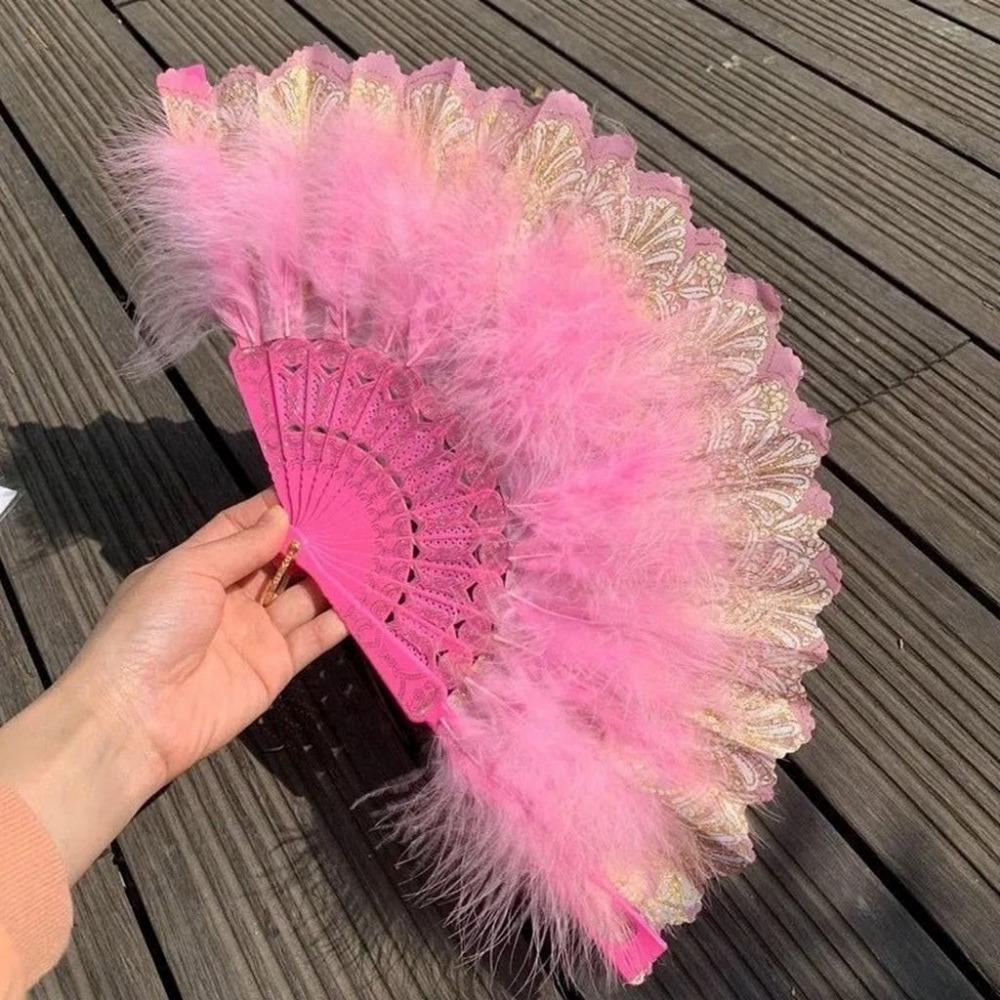 For Lolita Handmade with Pendant Dance Hand Fan Party Decor Feather Folding Fan Wedding Gift