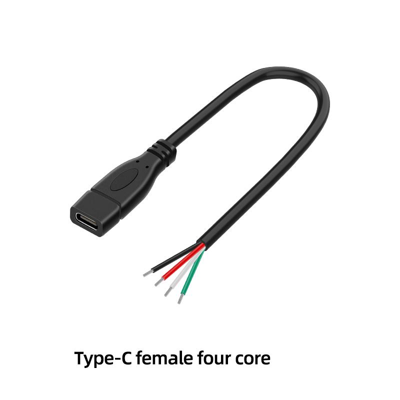 Индивидуальный кабель-пигтейл USB Type C (папа/мама) 2-жильный 4-жильный, с оголенными концами