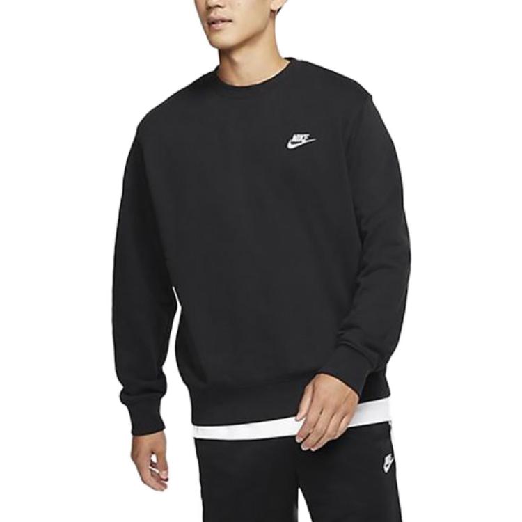Nike Однотонный Свитшот с Логотипом, Круглым Вырезом и Длинным Рукавом и Брюки, Повседневный Спортивный Комплект, Мужской Свитшот и Брюки, Черный BV2667-010+BV2763-010