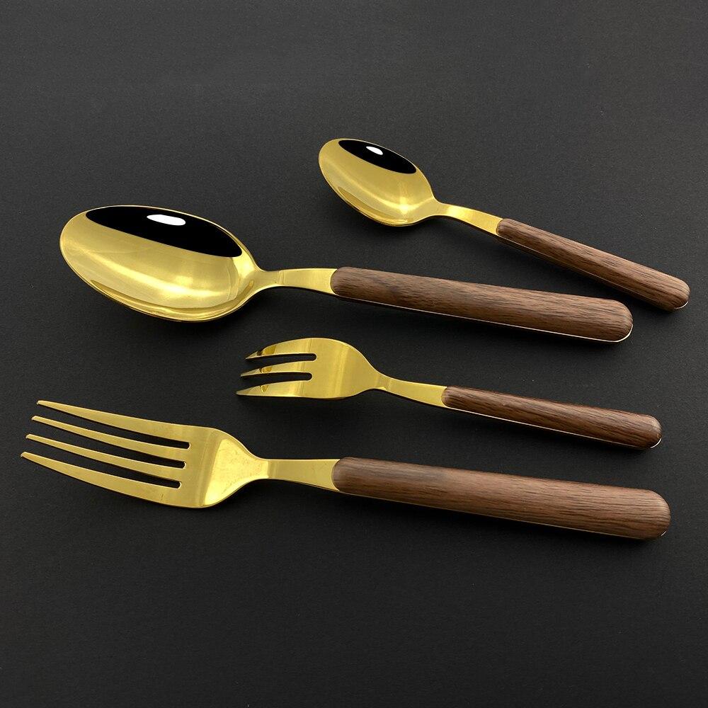 5Pcs Cutlery Set Western Stainless Steel Tableware Wooden Handle Dinnerware Knives Fork Spoons Silverware Kitchen Flatware Set