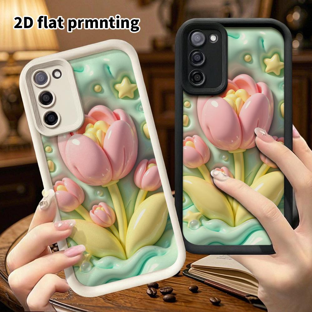 Phone Case: 2D flat, suitable for Samsung Galaxy A34 A35 M05 M06 S20 S22 S21 FE Plus 5G protective cases, pink tulip, perfect Christmas and Halloween