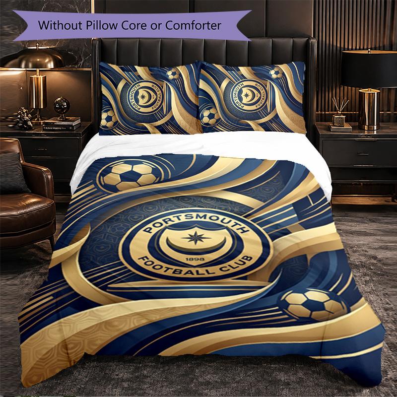 Portsmouth FC Themed Bedding 3Pcs Duvet Cover Set Decorative Bed Linen For Teen Room Home Decoration