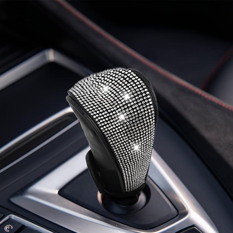Crystal Diamond Car Gear Shift Knob Cover, Sparkly Auto Transmission Shifter Handle Protector, Velcro Wrap Interior Decoration for Women Girls