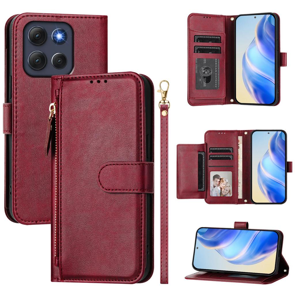 For Motorola Moto G86 5G Case Zipper Pocket Multiple Card Slots Leather Phone Cover
