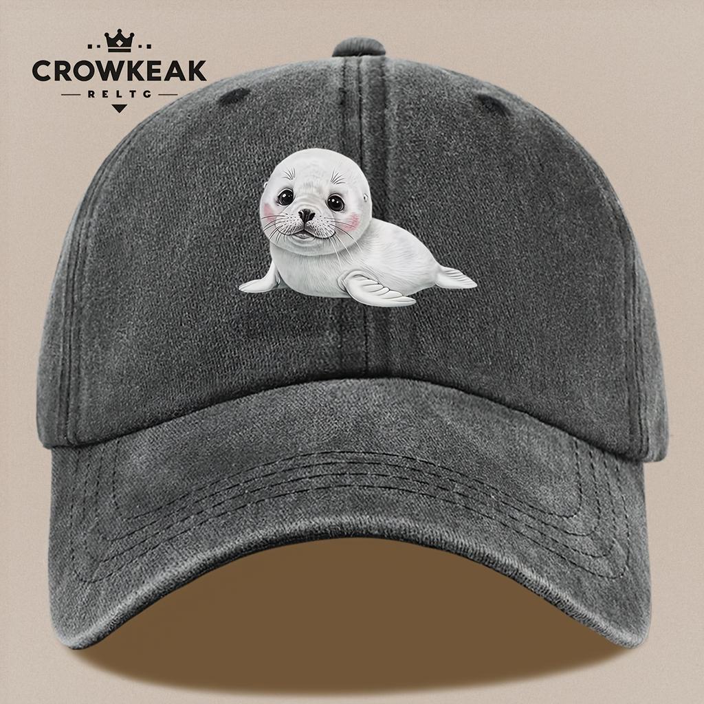 pc Cute Cartoon Seal Pattern Design Printed Baseball Cap Black Papa Trucker Hat Breathable Comfortable Solid Color Easy Retro S