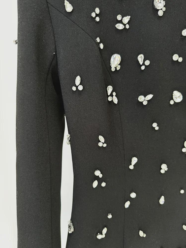 Элегантное платье с длинными рукавами, украшенное крупными бисером и бриллиантами, европейский и американский стиль 2024 г.